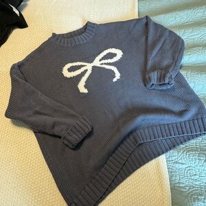 Sincerely Jules BlueGray Crew Neck Sweater with Bow